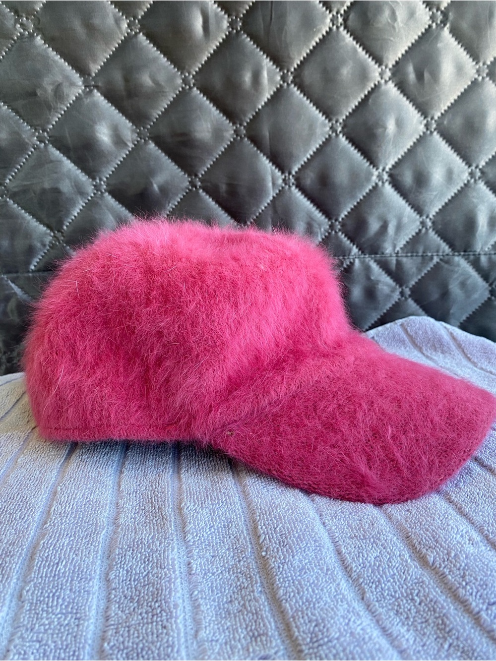 Vintage Y2K Hot Pink Fuzzy Baseball Cap | Angora Blend